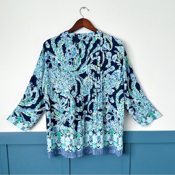 Lilly Pulitzer Top LARGE Marilina Tunic Navy Scuba Doo High Tide Tassel - Picture 7 of 8